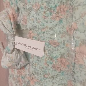 Janie and Jack Mint Floral EMILY SMOCKED SUNDRESS & Headband NWT Size 7